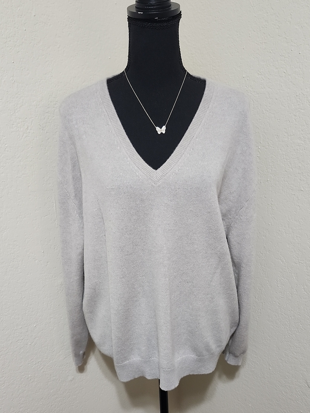J.Crew 100% Cashmere Relaxed V-Neck Sweater Heather Gray - Sz S